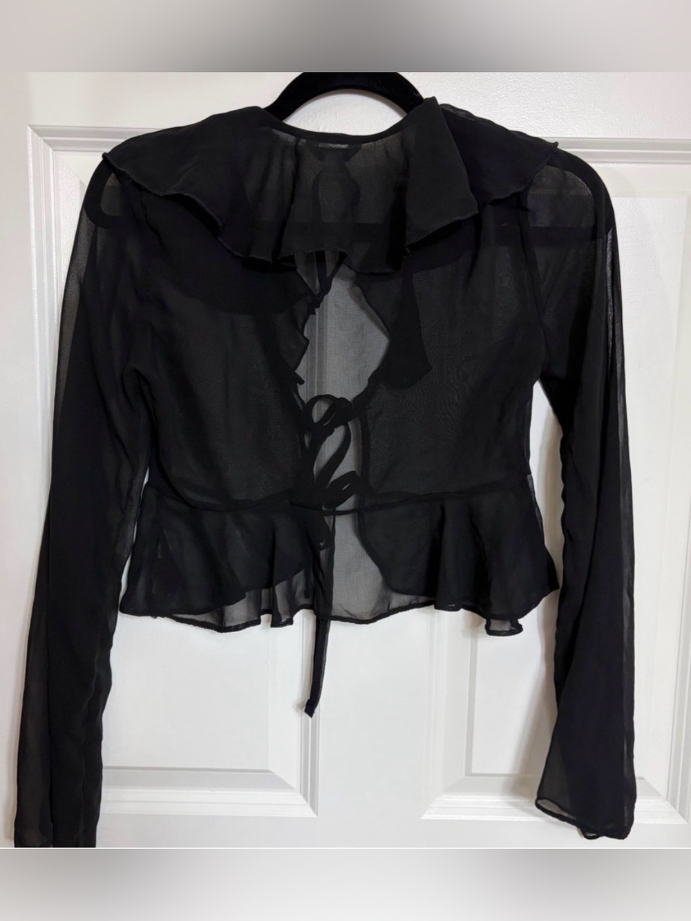 Jack Wills Black Sheer Ruffle Tie-Front Blouse